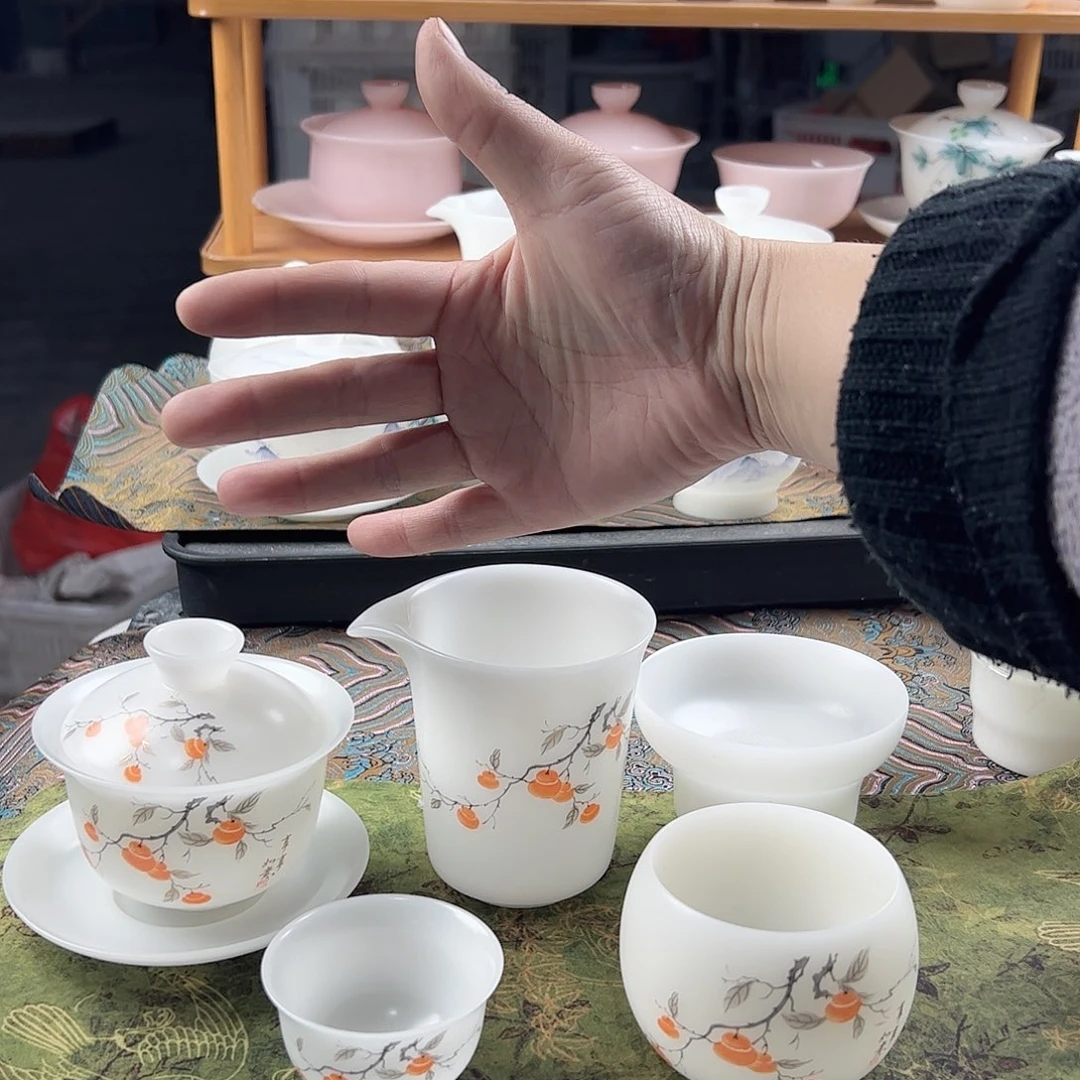 事事如意-素烧璞玉盖碗茶海过滤组6个杯，主人杯