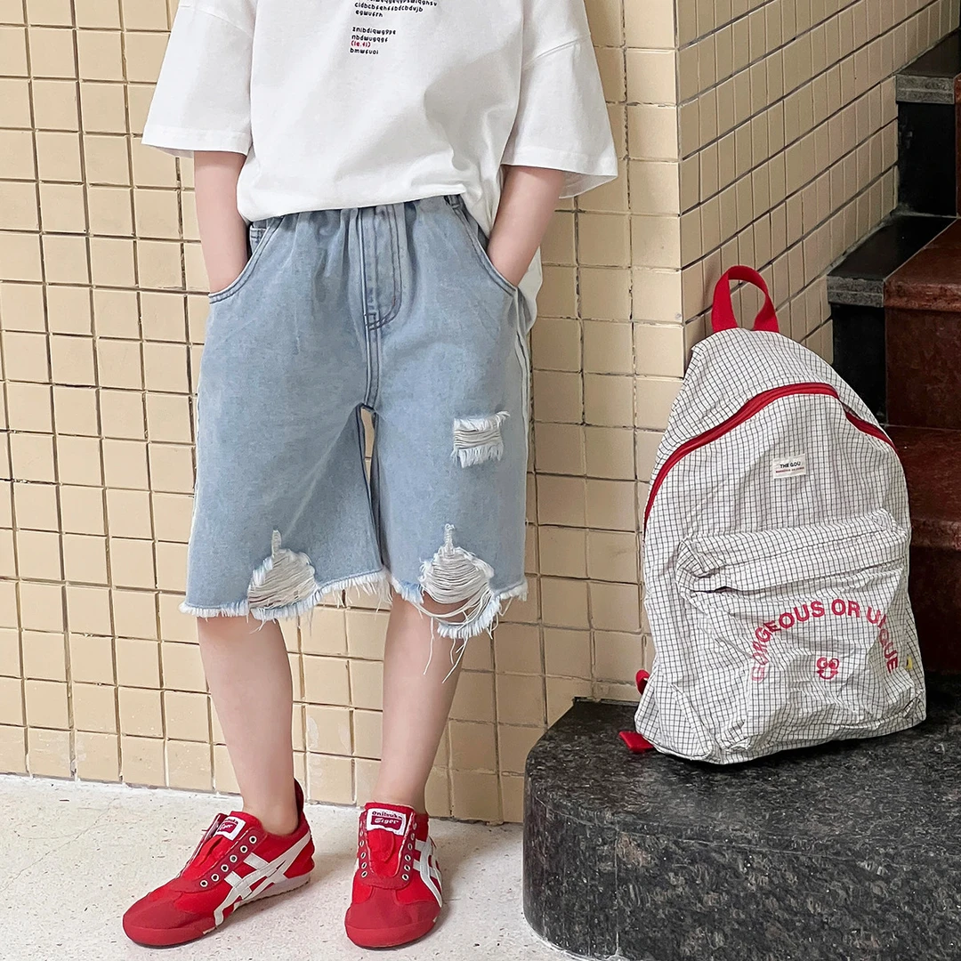乐题女童牛仔短裤夏季破洞儿童装韩系中大童女孩学生休闲五分裤子