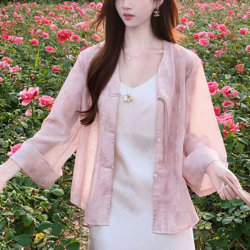 新中式国风薄款防晒衫女士夏季2025新款时尚减龄外搭罩衫雪纺上衣