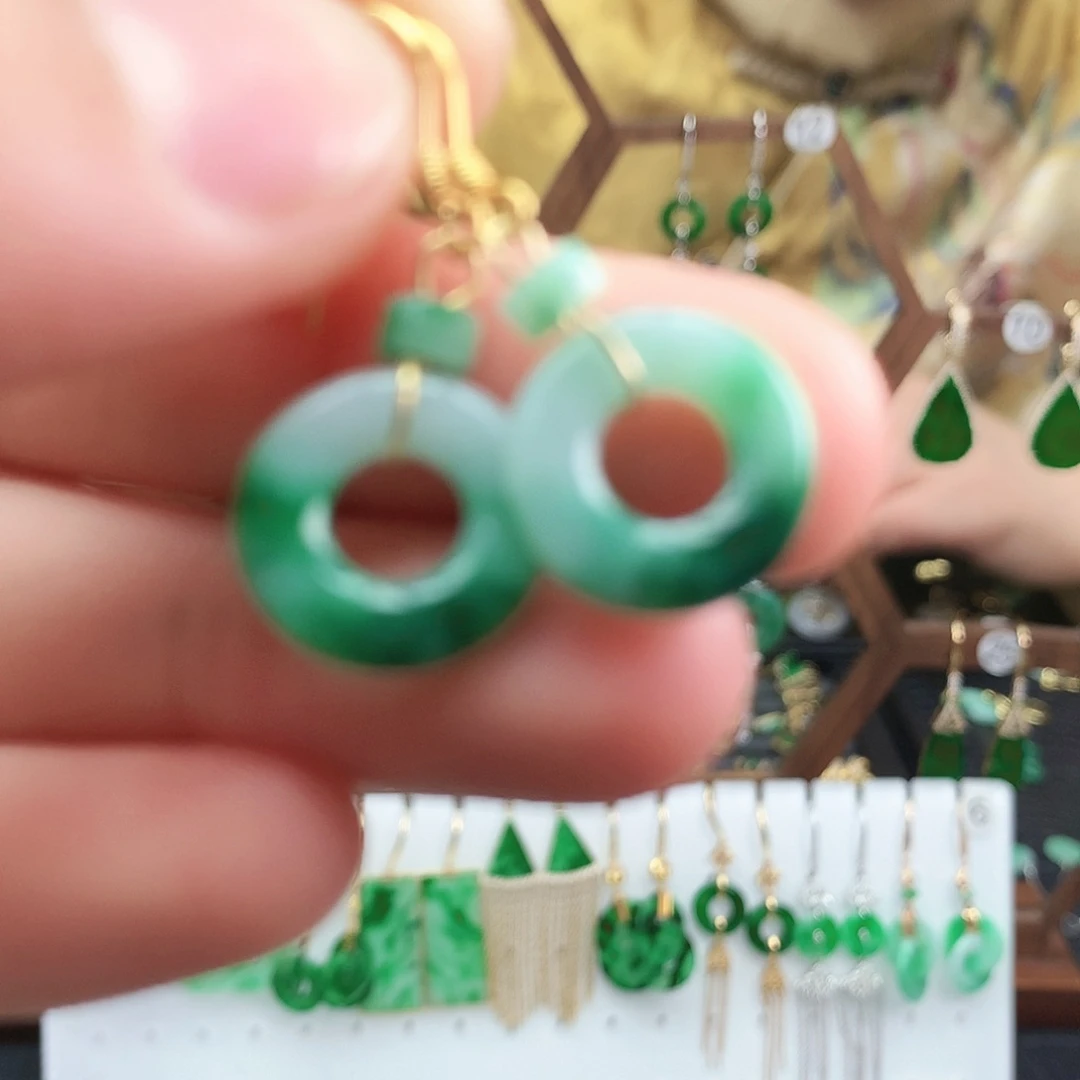 翡翠耳饰银S925镶嵌耳饰