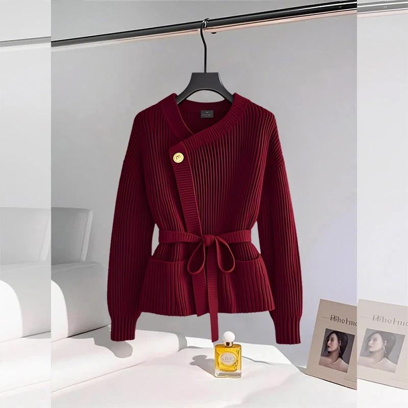 2025秋季新款超好看时尚洋气安可拉红针织毛衣外套女装显瘦针织衫