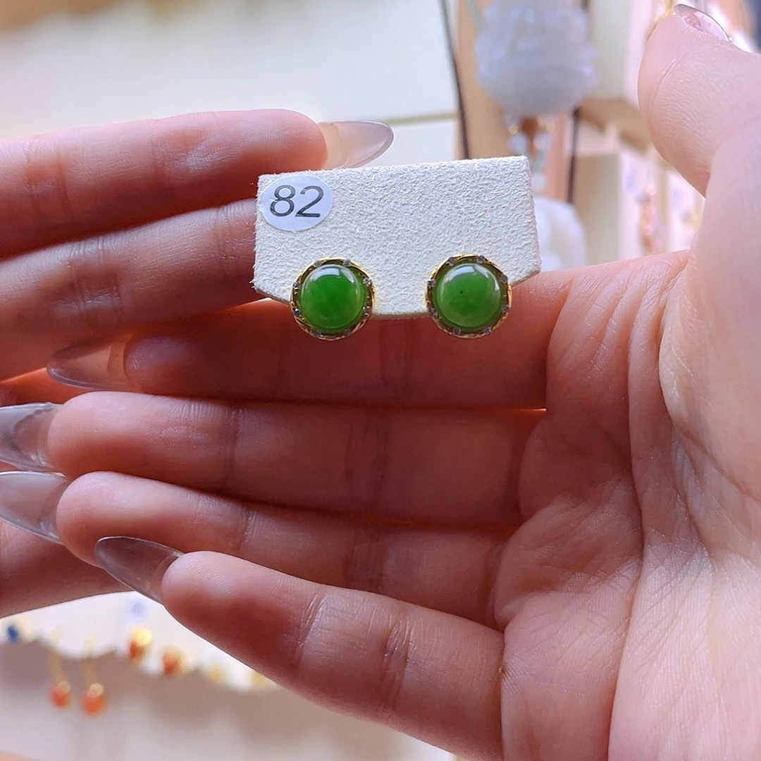 和田玉耳饰银S925镀金镶嵌