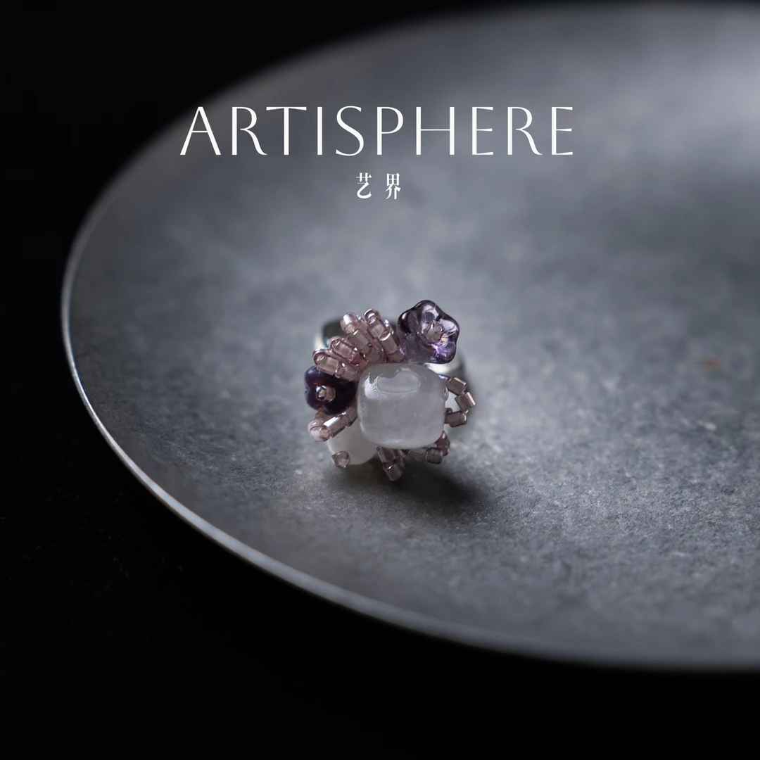 手工时尚小众开口可调节编织琉璃戒指