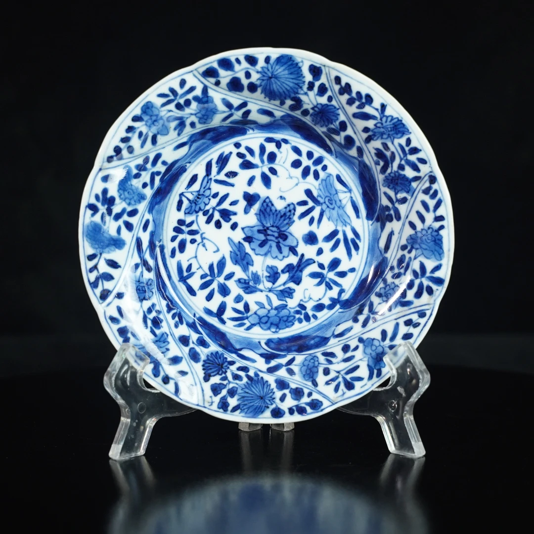 LABC250511027【十竹斋】清康熙青花花卉折沿花口盘