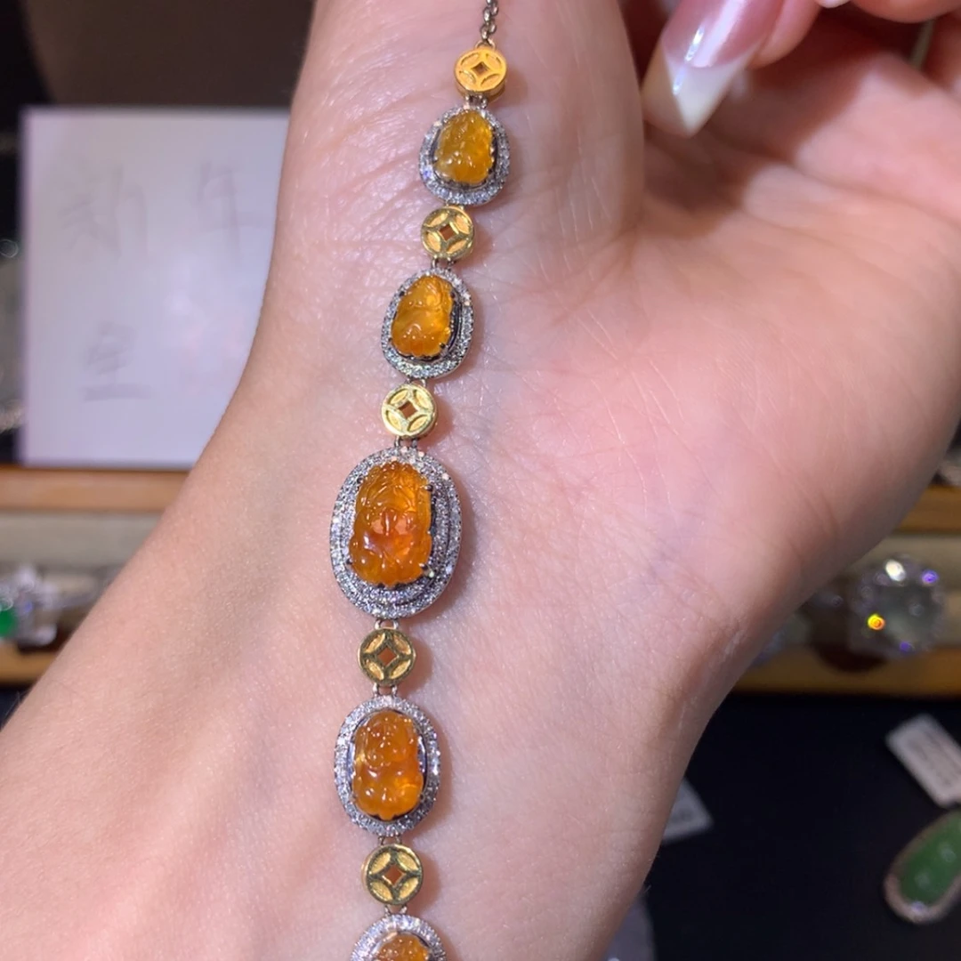 【闪购商品】翡翠吊坠(不含链)18K金镶嵌翡翠手链