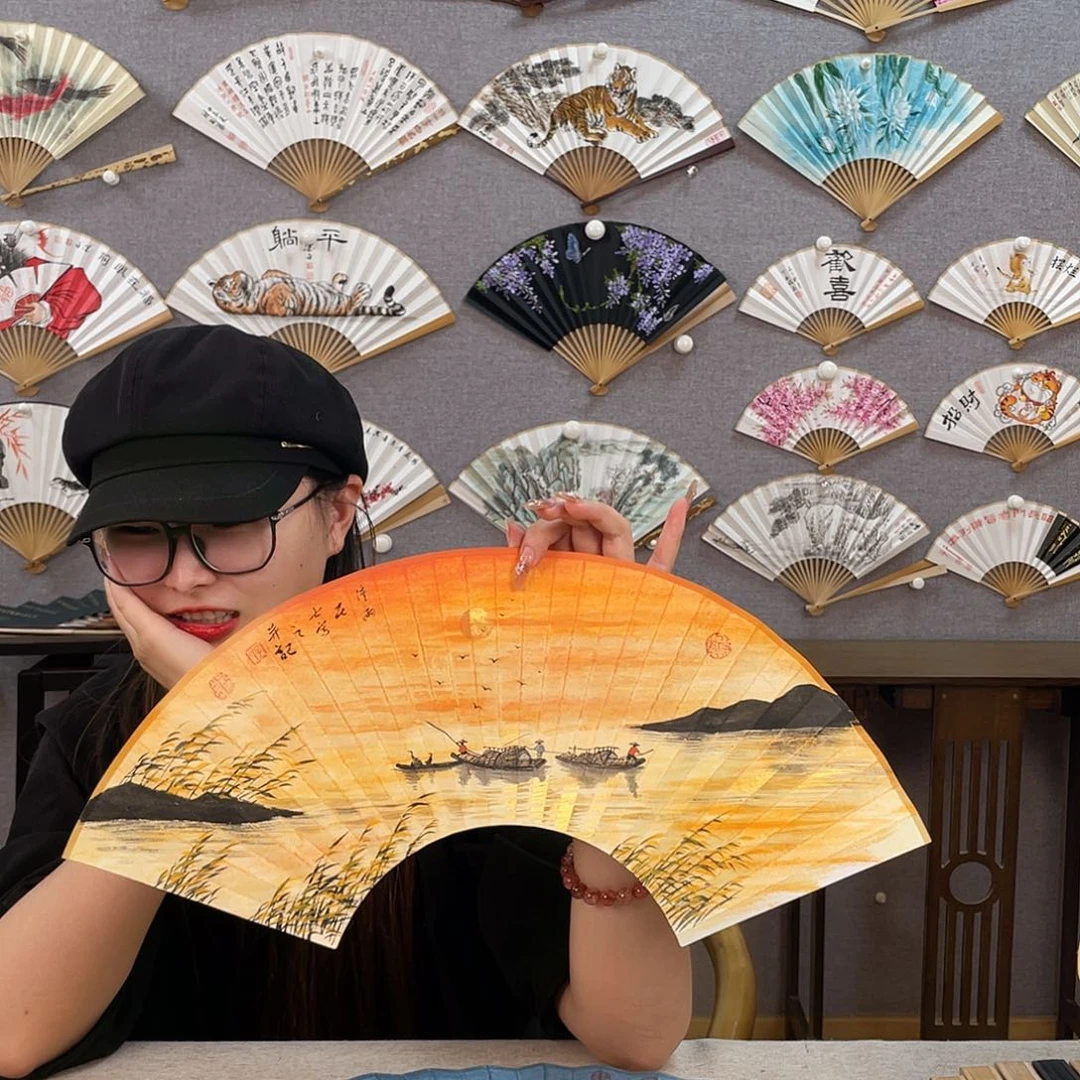 s****国画8寸玉竹-纯手绘-文玩扇骨（默认粘好）
