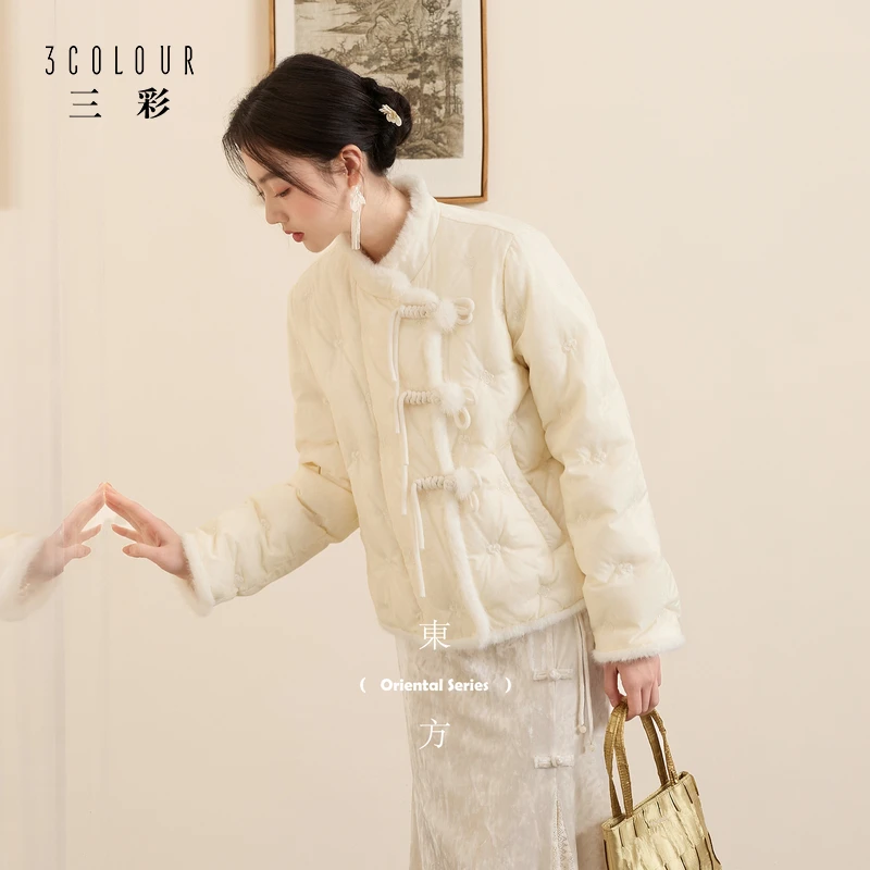 3109三彩【花影蝶梦】2025冬季新款新中式羽绒服毛毛立领dbx