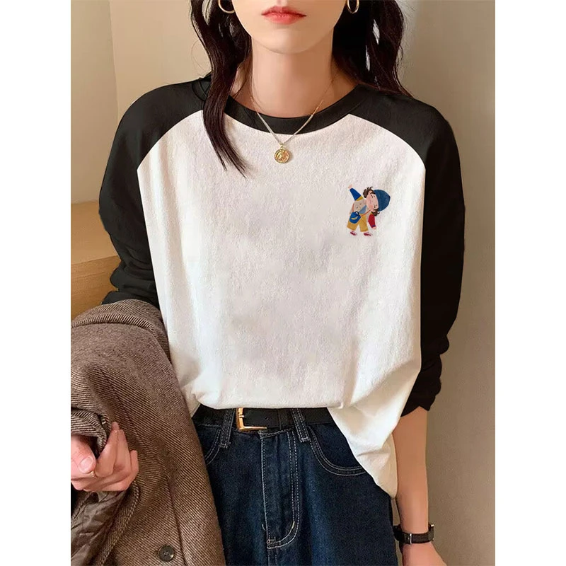 秋冬季纯棉百搭长袖t恤女时尚宽松小众打底衫内搭气质高级感上衣