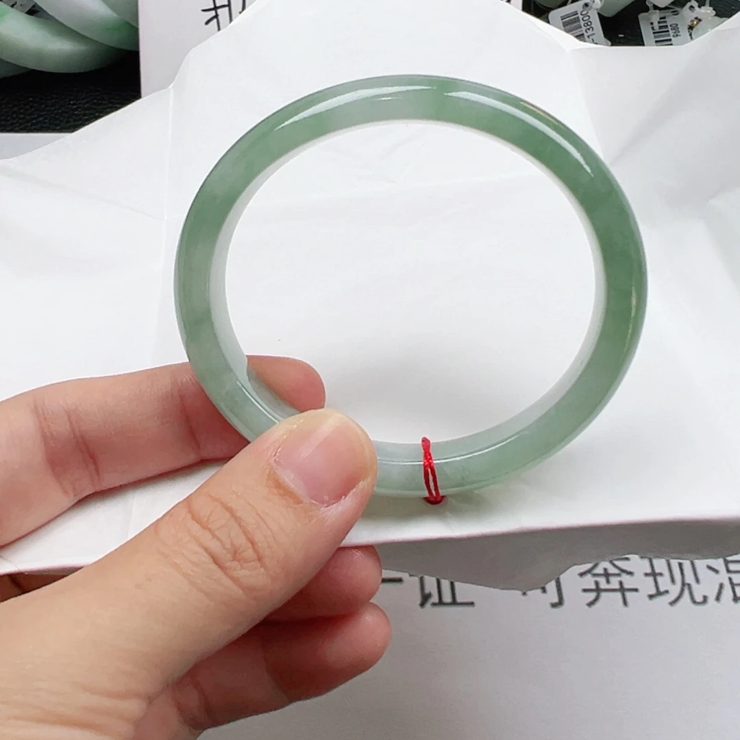 定制翡翠未镶嵌天然翡翠A货手镯天然翡翠A货 56贵妃 冰绿