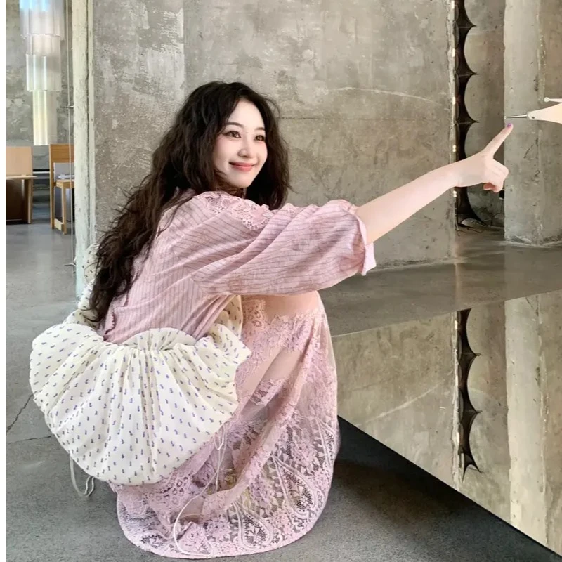 2025早秋新款法式气质重工蕾丝拼接长袖衬衫网纱刺绣半身裙两件套