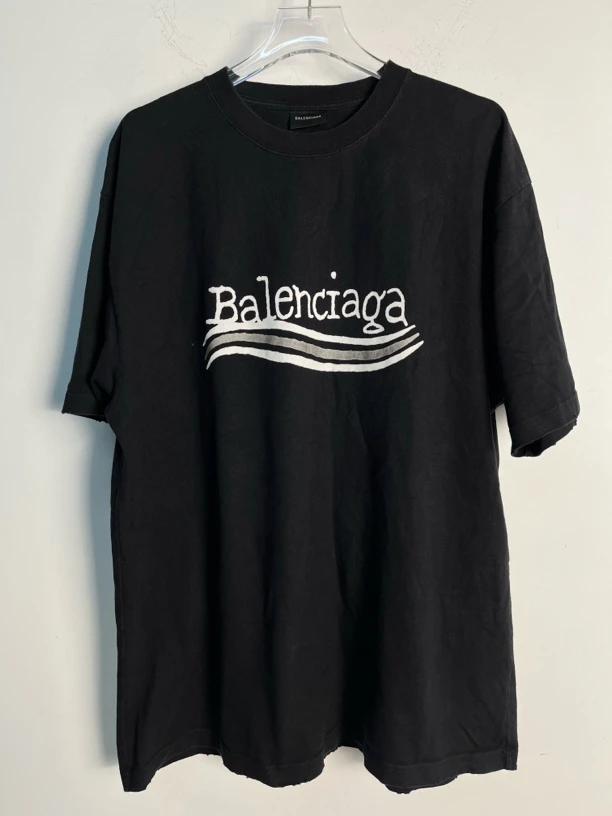 未使用 Balenciaga/巴黎世家 L*1/黑色涂鸦海浪可乐短袖/07362