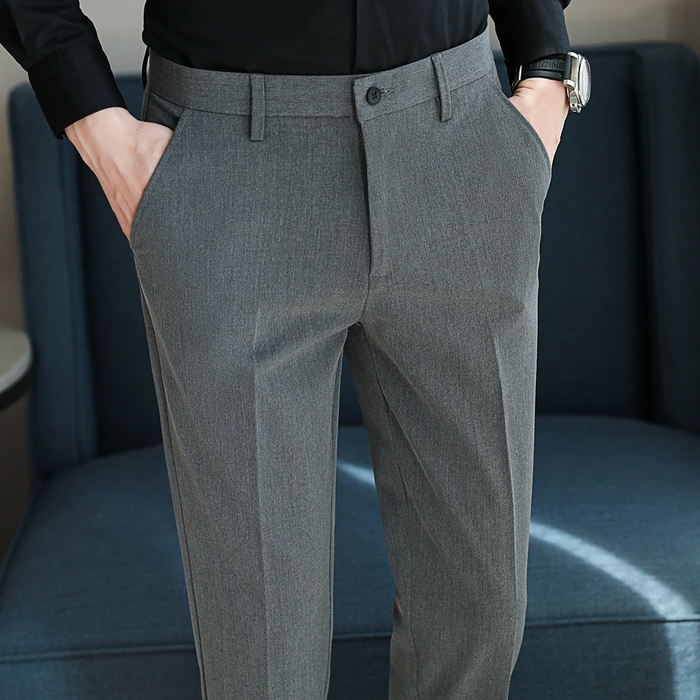 春季男士西裤修身韩版直筒微锥小脚休闲裤商务休闲百搭西装裤小个