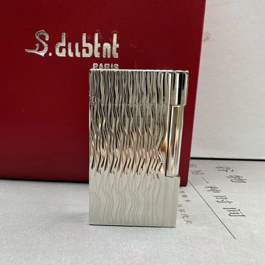 都柏特水波纹盖茨比mini超薄纯铜加气侧滑斜火银色打火机经典