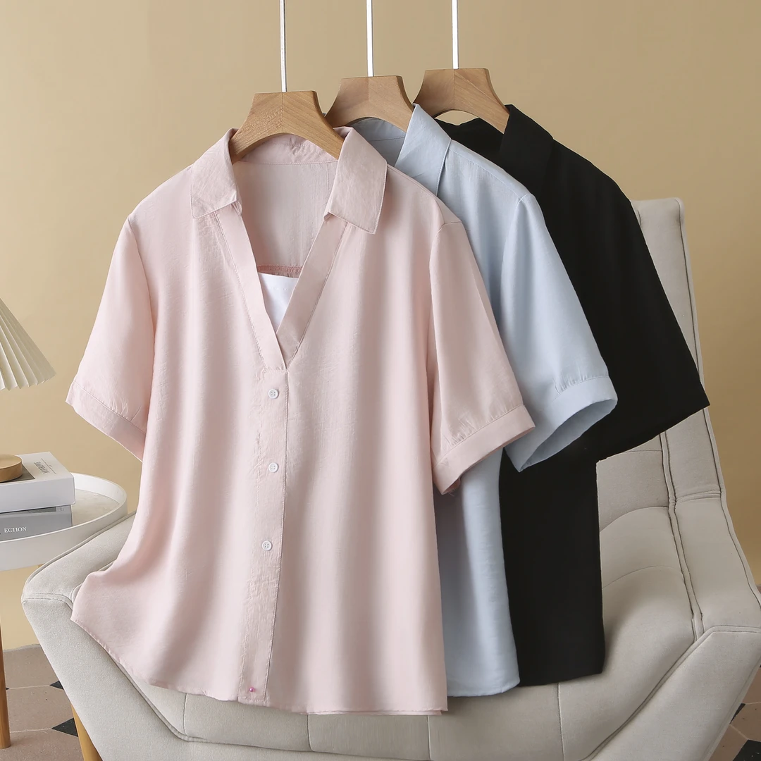 夏季大码胖mm短袖衬衫夏季显瘦遮肉翻领韩版宽松休闲半袖小衫8818