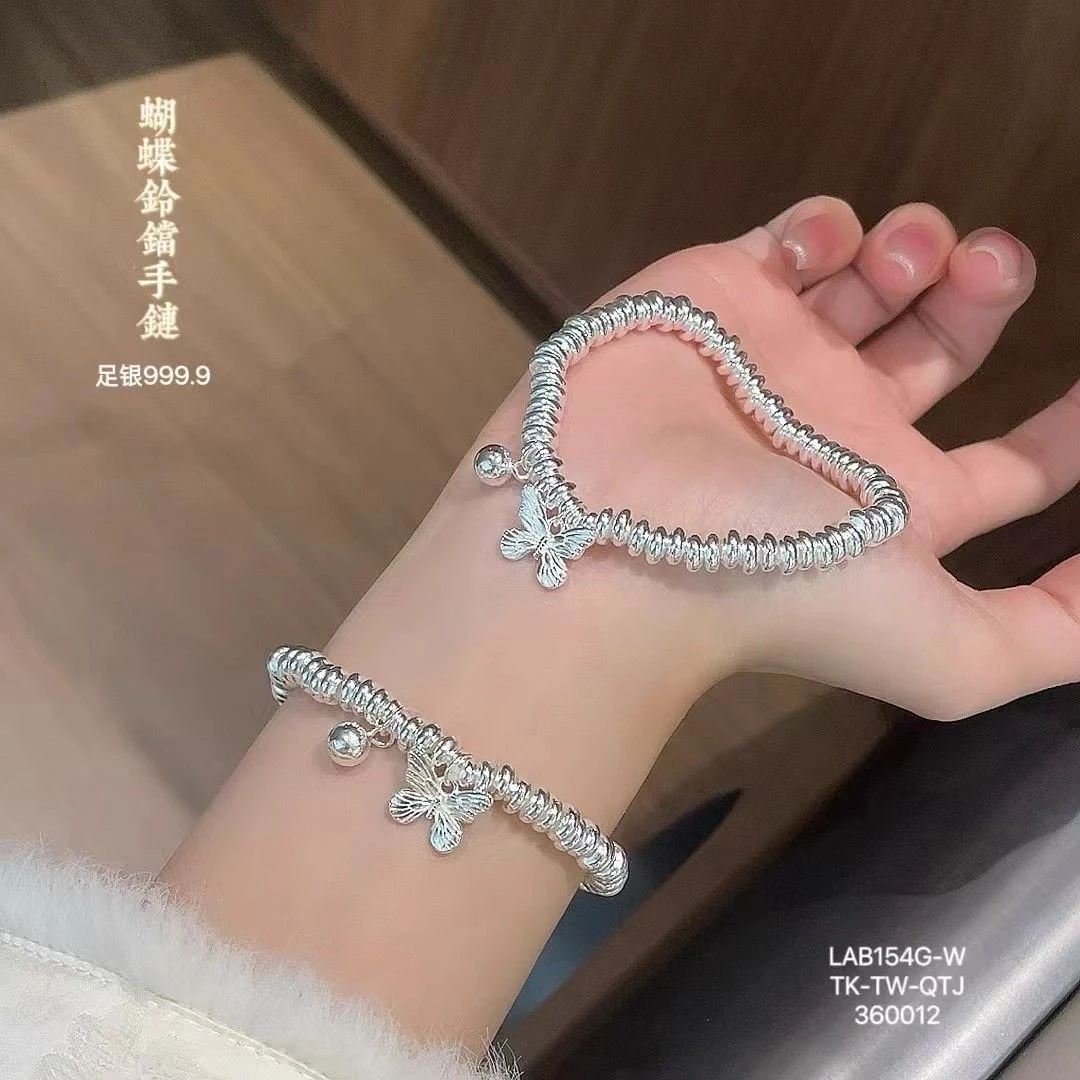 足银手链 足银999.9蝴蝶盘缠手链时尚百搭铃铛手串简约个性手链