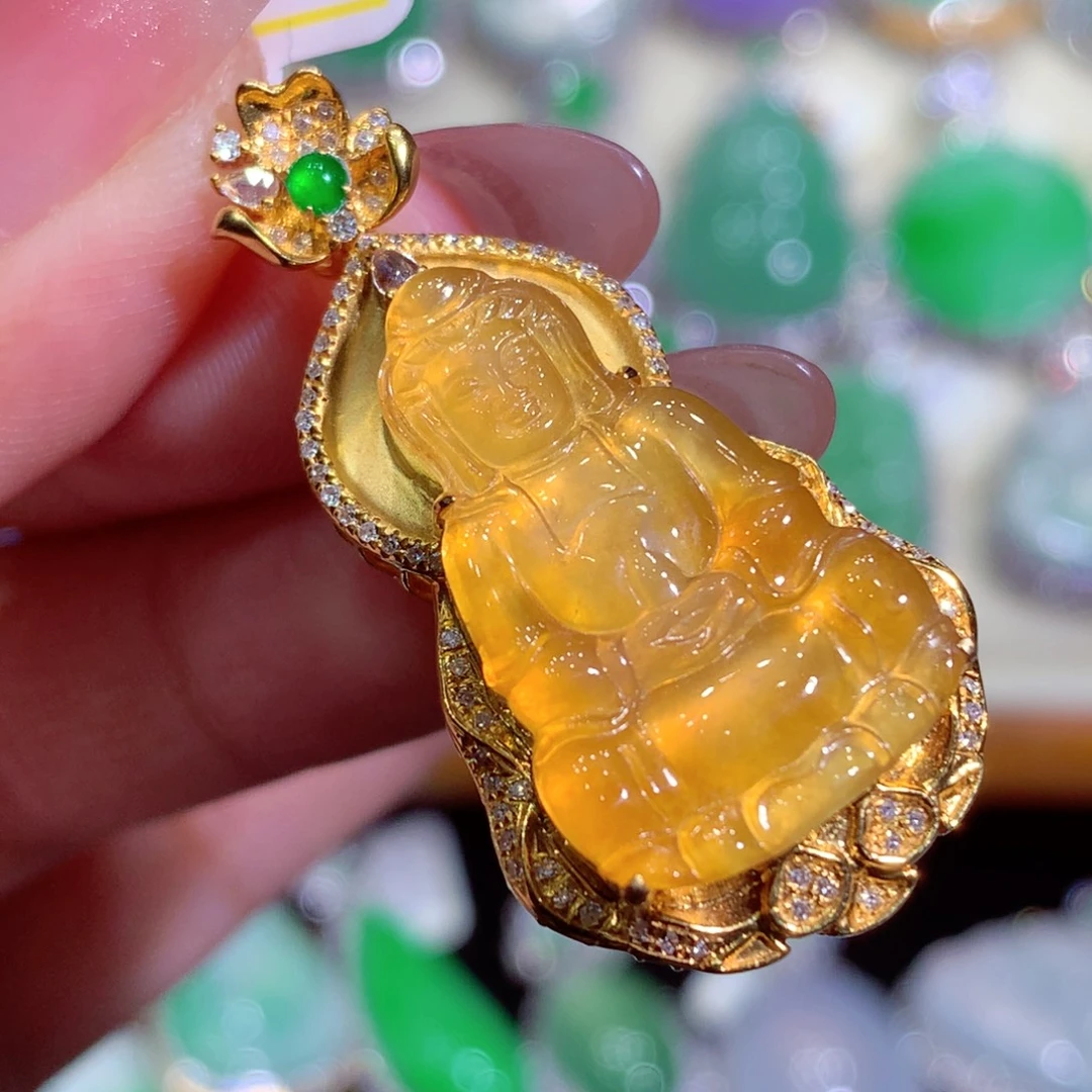 翡翠18K金镶嵌吊坠(不含链)