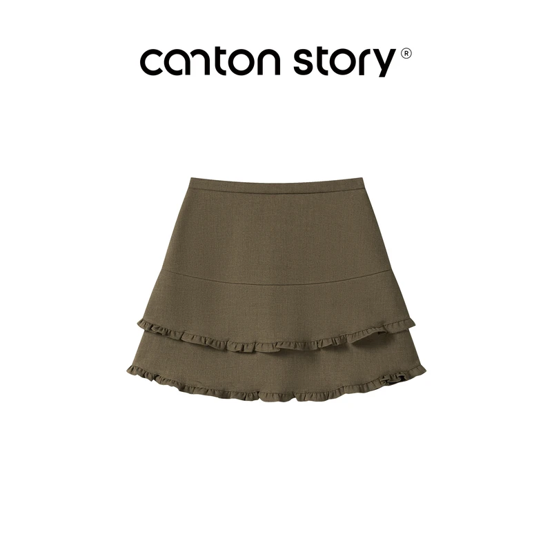 羊城故事 复古双层木耳边半身裙设计感a字短裙 Y2508x半身裙x8258