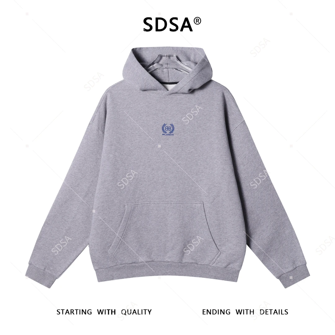 SDSA男士秋冬新款轻奢痞帅男装美式字母刺绣连帽卫衣潮牌网红款