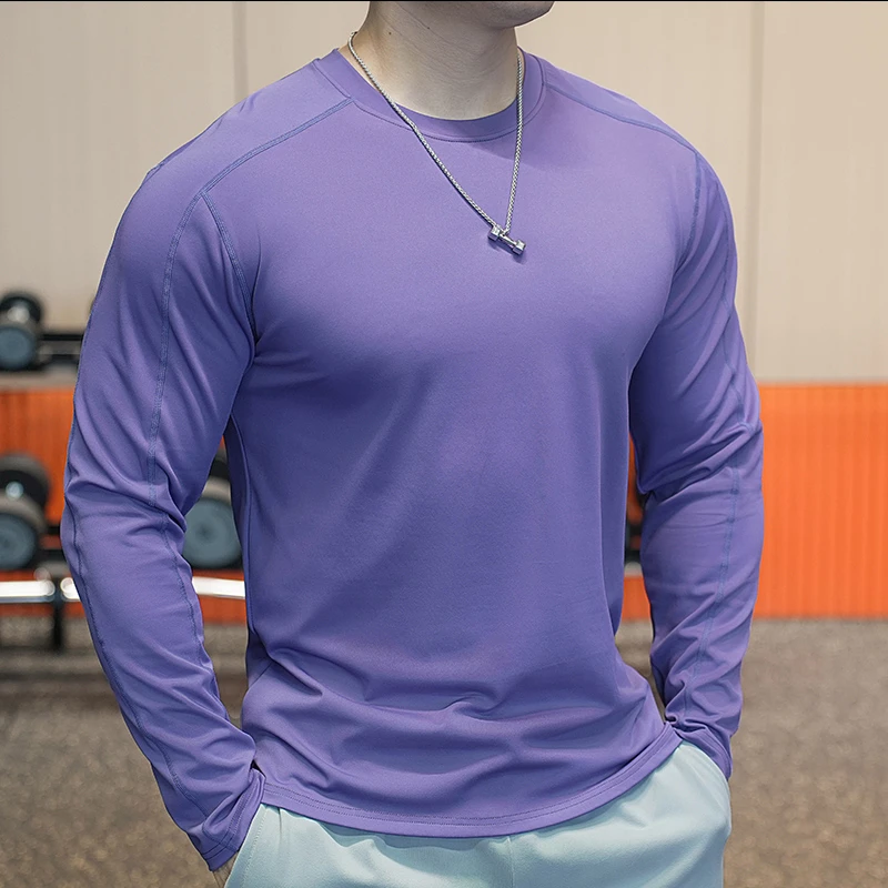 新款男士运动健身上衣跑步骑行春秋圆领长袖速干T恤训练服打底衫