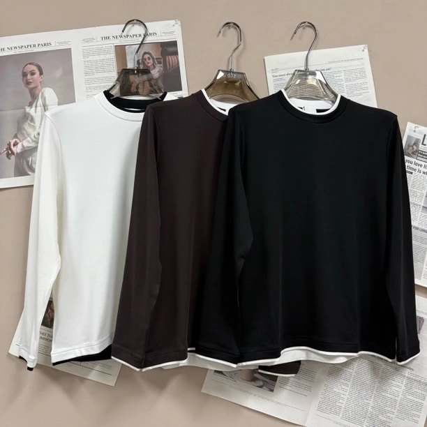 【国际装-爵派尔】秋季新款双层领口羽柔棉圆领长袖T恤112