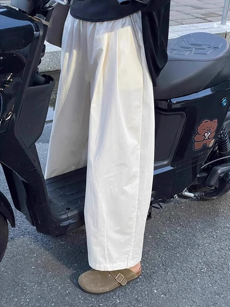 白色裤子气球香蕉裤女夏季小个子休闲萝卜高腰显瘦九分阔腿山本裤