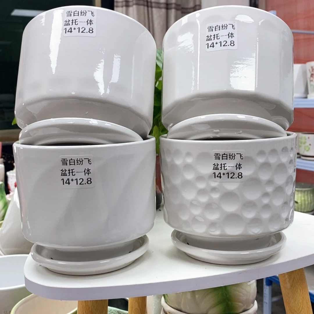 陶瓷@陶瓷花盆@@雪白纷飞