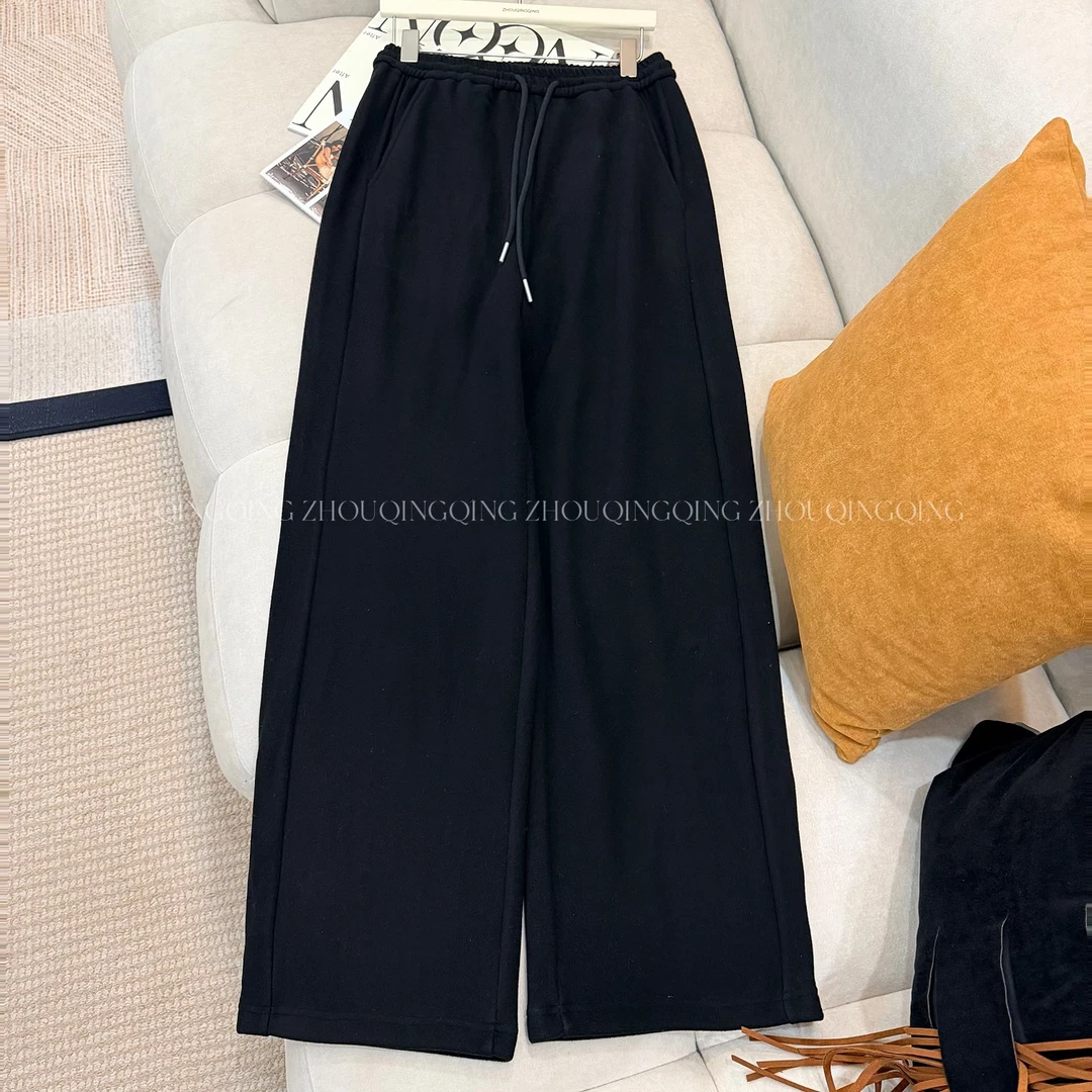 周青青微胖定制【窄版小黑裤】色拉姆百搭加绒直筒阔腿休闲裤女秋冬