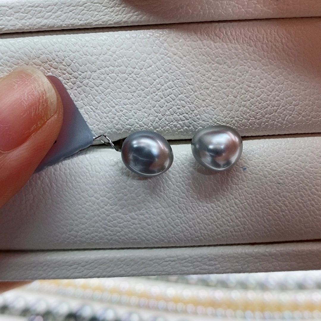 18K金镶嵌耳饰海水珍珠8-9