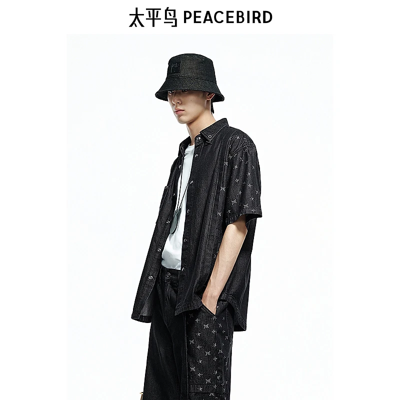 【商场同款】太平鸟男装 休闲满版印花短袖翻领T恤 B1CJF2202