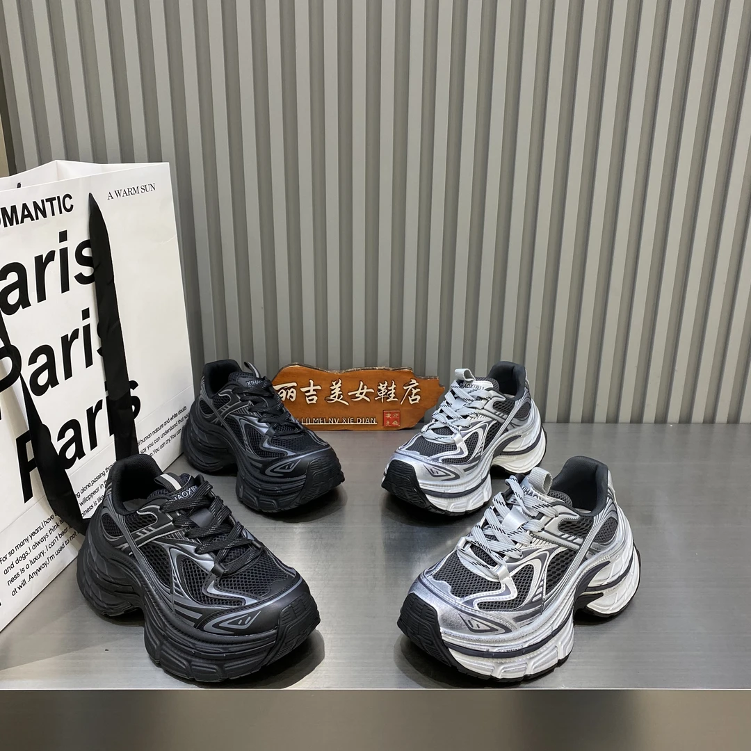 欧洲站秋季新款时尚双层厚底增高老爹鞋擦色复古做旧休闲运动鞋潮