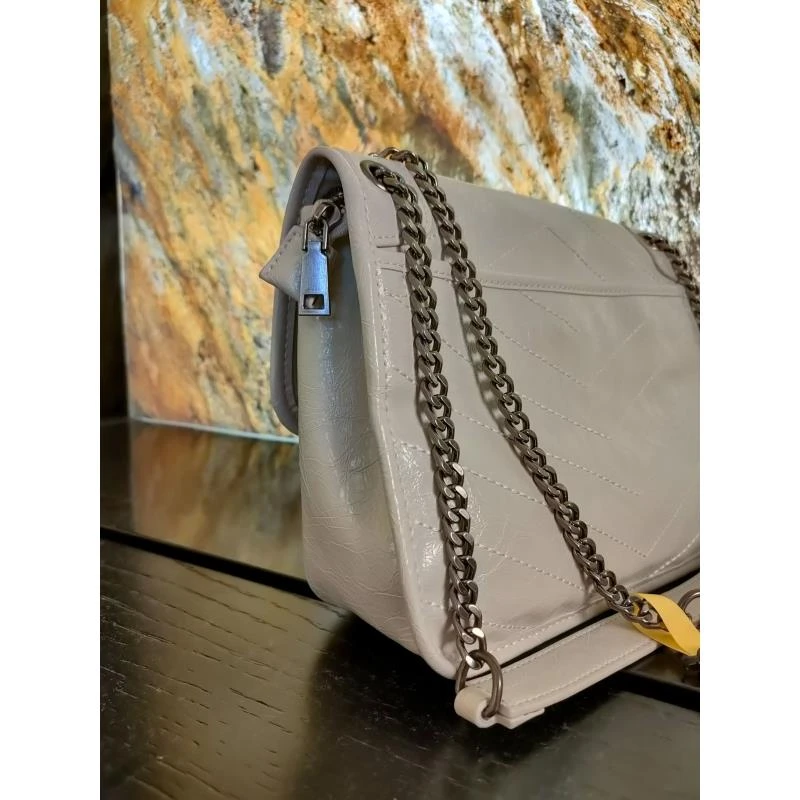 手工真皮包银双肩链YZ91-1 nk中阳 邮差中号白色