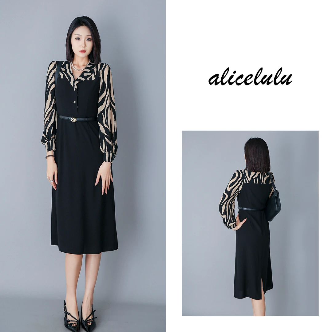 6[alicelulu]“斑马记忆”连衣裙气质通勤优雅腰带S2139089J