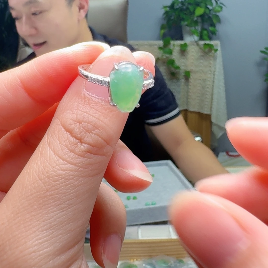 翡翠银S925镶嵌戒指天然