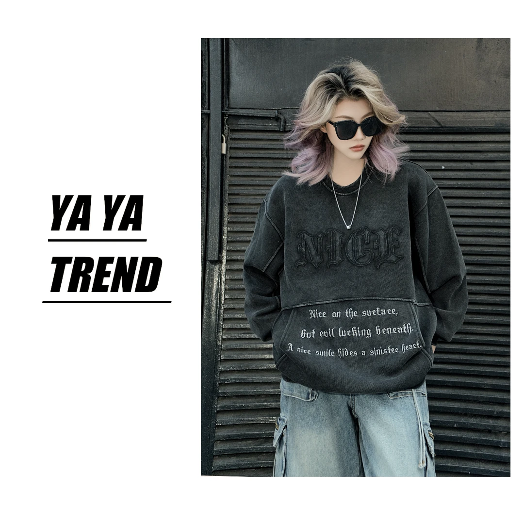 24年秋冬季百搭男女卫衣圆领套头卫衣白色休闲时尚宽松设计感长袖