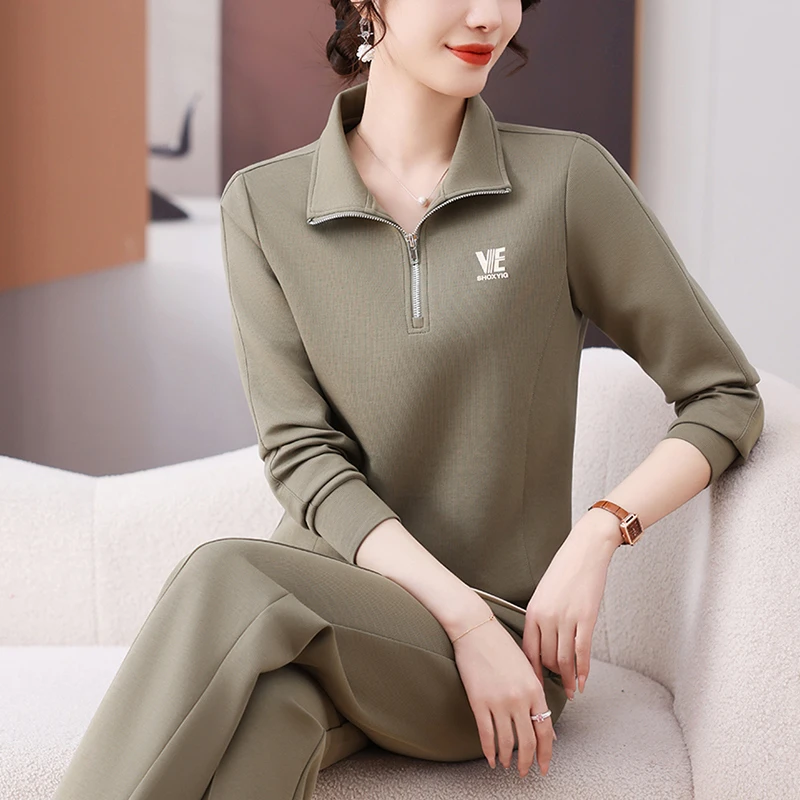 妈妈春装长袖卫衣两件套新款洋气时尚休闲运动套装女春秋季跑步服