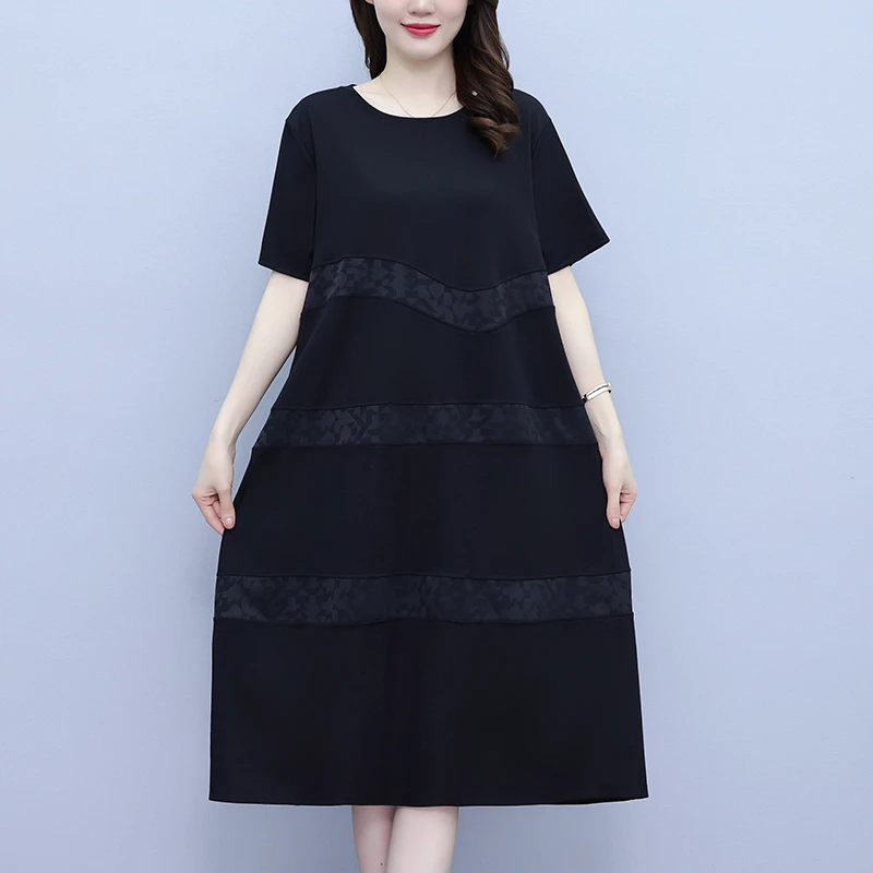 胖mm短袖T恤裙长款加肥加大夏季裙子胖mm遮肚显瘦大码女装连衣裙