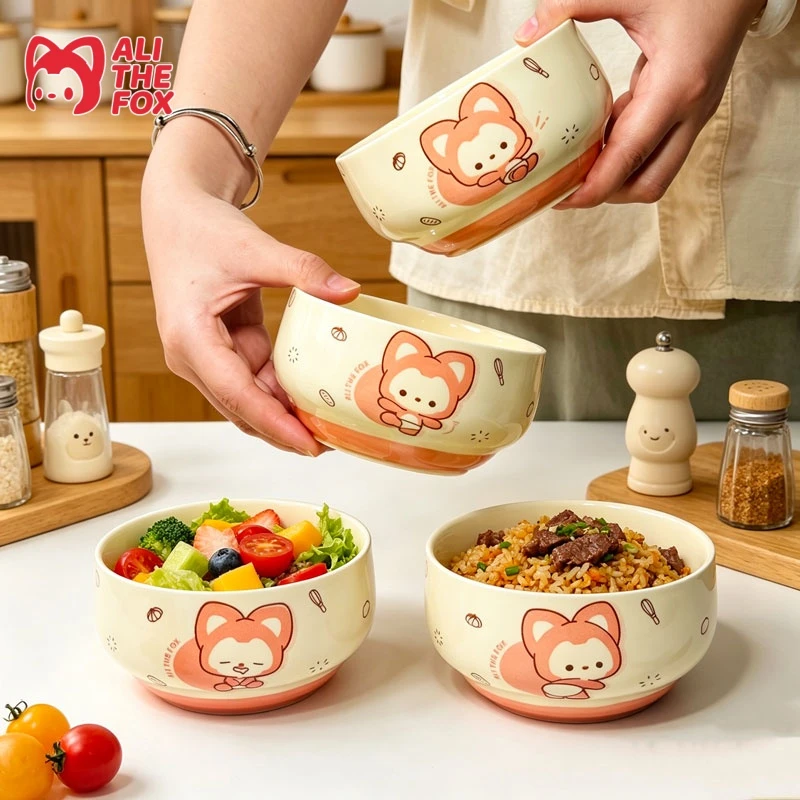 正版阿狸联名陶瓷碗家用吃饭碗ins风高颜值新款碗漂亮碗儿童餐具