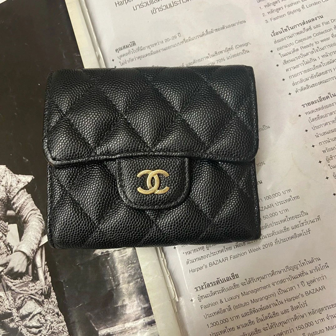 99新 Chanel/香奈儿 黑金 三折钱包