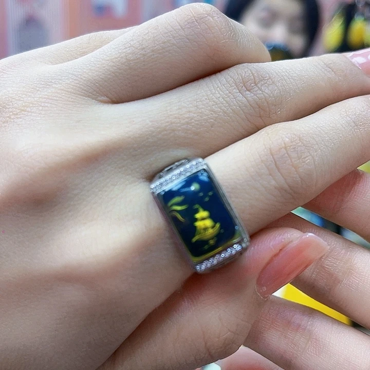 蜜蜡银S925镶嵌裸石戒指