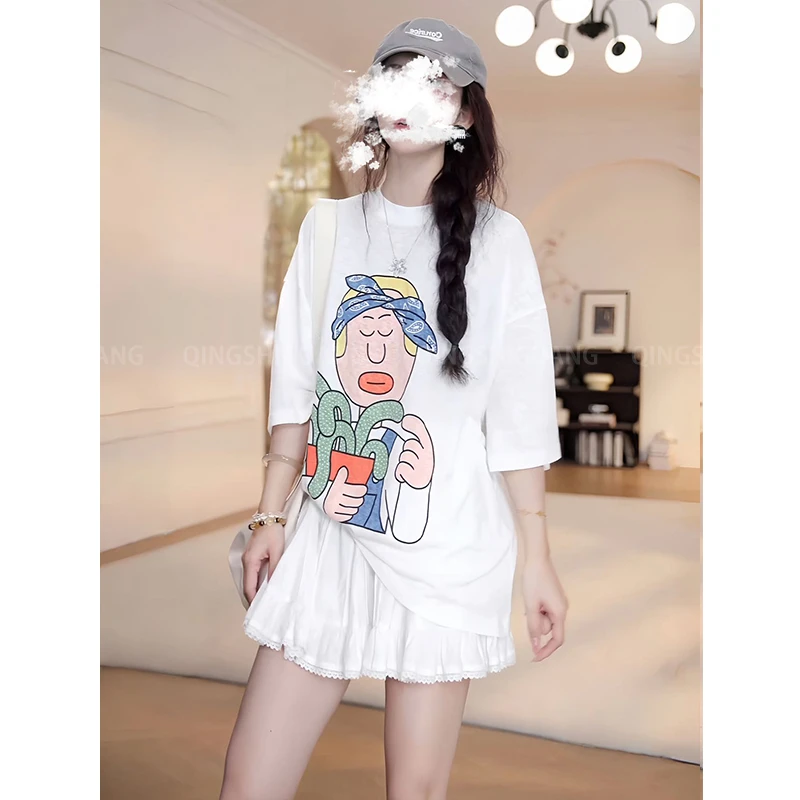 韩系仙人掌宽松短袖T恤上衣显瘦修身百搭半身裙休闲洋气套装夏女