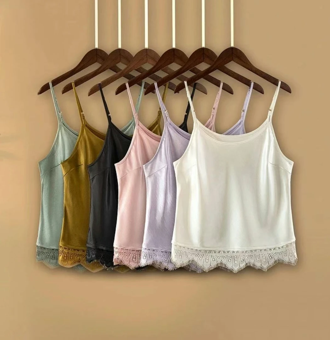 春夏内搭纯色吊带背心夏季蕾丝提花美背2025A8174—四月