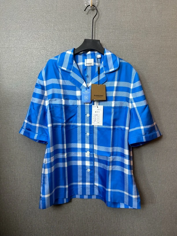 99新 BURBERRY/博柏利 Burberry蓝色真丝半袖衬衫99新