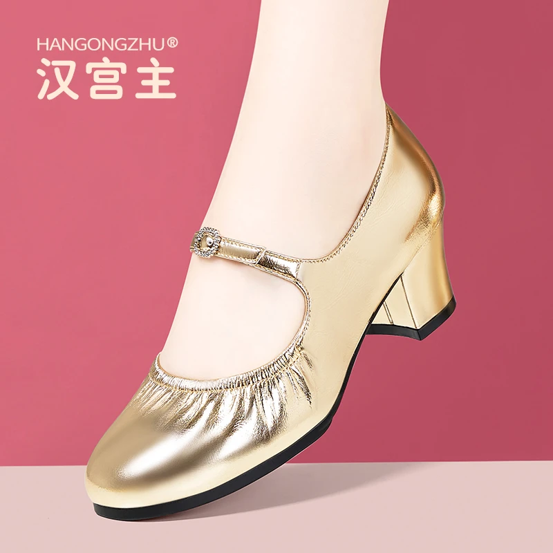 2025新款新疆舞鞋女维吾尔民族跳舞鞋配纱裙跟鞋金色银色舞台鞋子