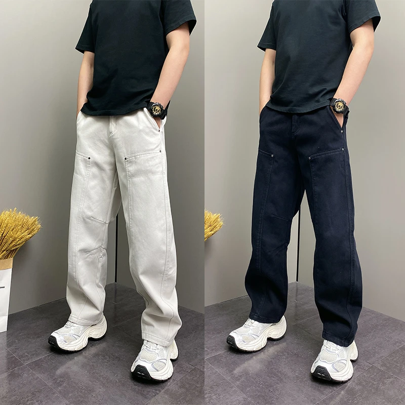 秋季美式休闲痞帅重磅伐木工装裤男士新款直筒宽松百搭休闲弯刀裤