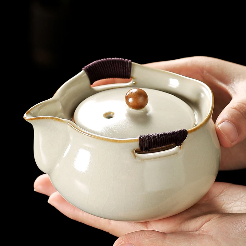 汝窑三才盖碗茶具新中式手抓壶开片家用泡茶碗瓷盖碗陶瓷泡茶杯