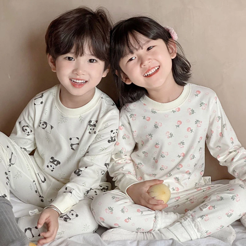 儿童纯棉睡衣秋冬季中大童保暖秋衣秋裤男女童打底内衣家居服套装