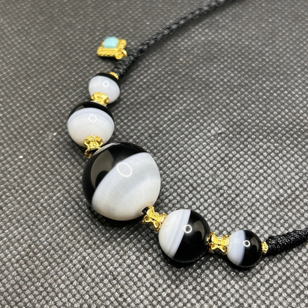 天然原矿无优化黑白一线药师条纹玛瑙设计款锁骨链20mm左右