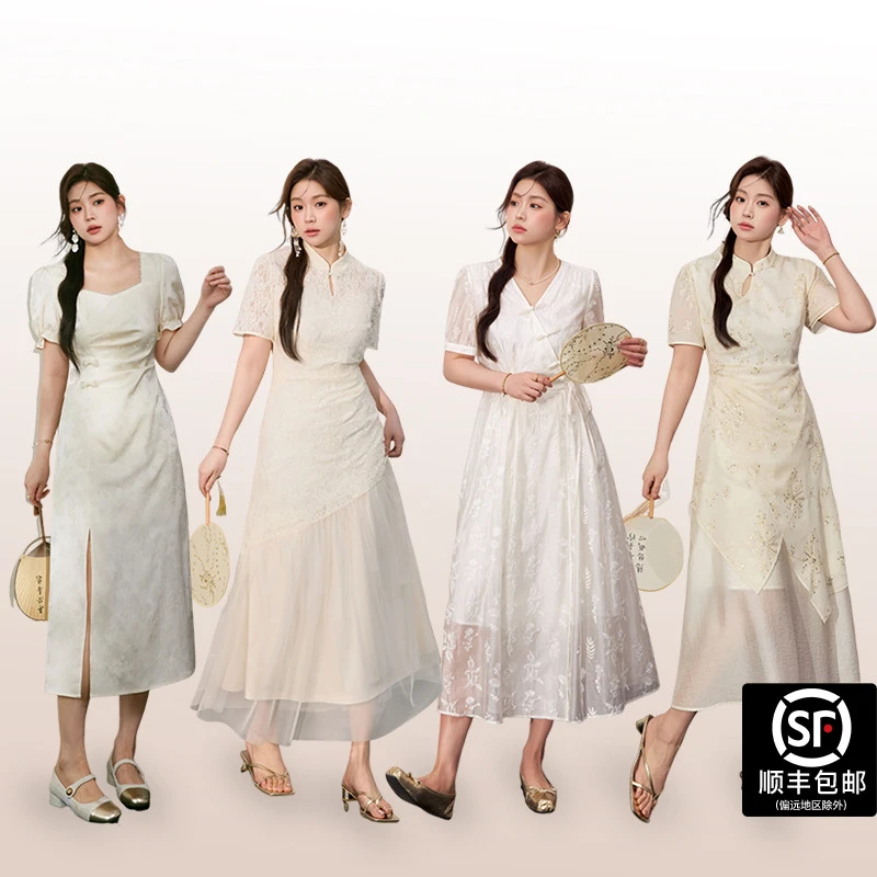 蓝语大码女装微胖女生新中式旗袍2025夏季新款时尚显瘦连衣裙子