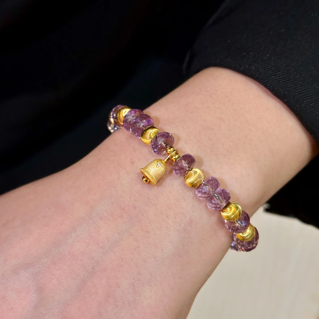 金杰福 【Mauve Dawn紫光晨曦】拉丝铃铛猫眼紫水晶手串