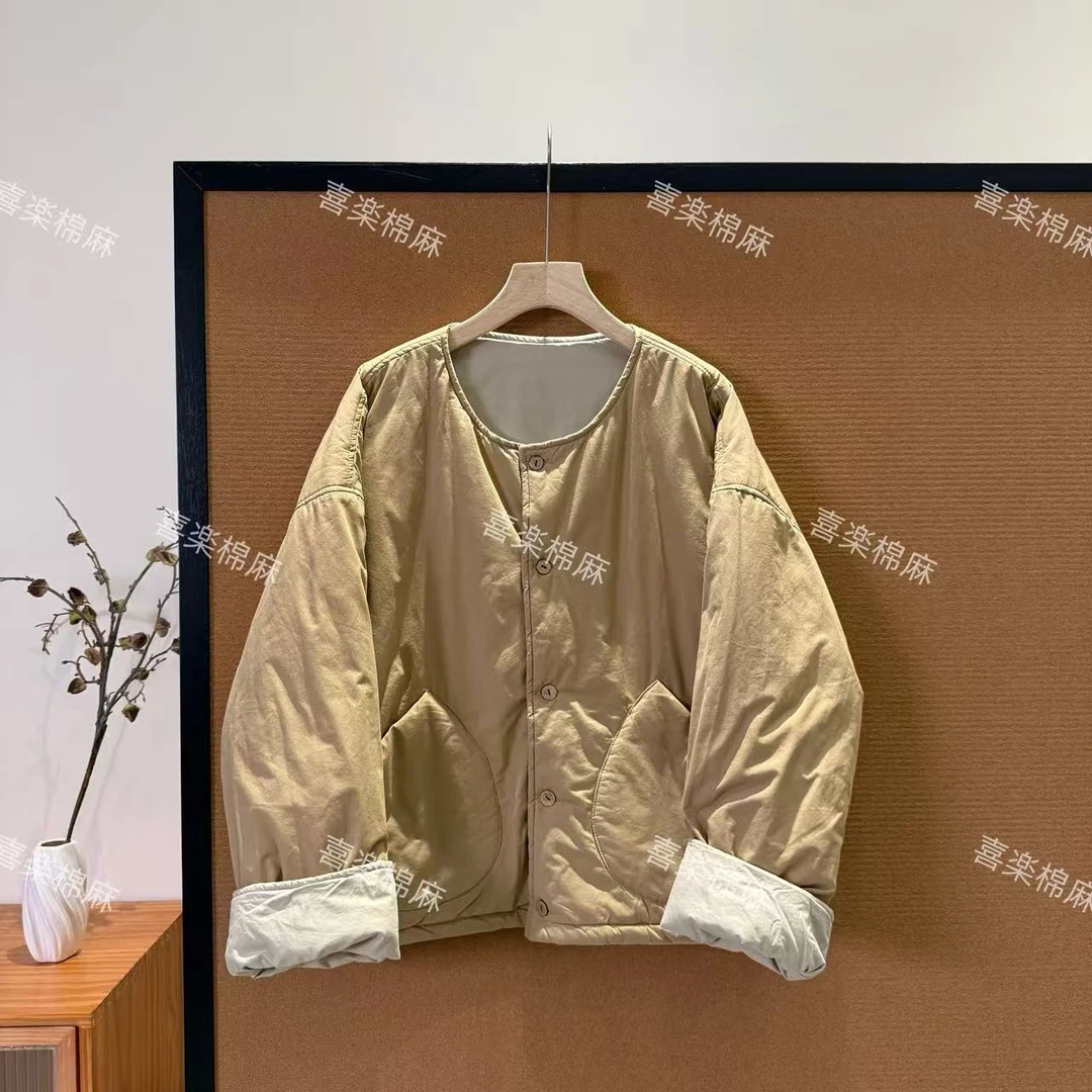 喜樂  2025两面穿圆领纯色夹棉棉服外套早冬季新款时尚休闲简约女